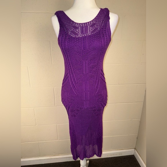 Lauren Ralph Lauren Purple Sleeveless Open Knit Mesh Midi Dress Size Small - Picture 1 of 13